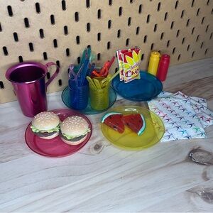 American girl doll accessory set - Birthday Cookout- dining set and food